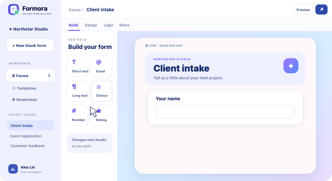 Formora form-building workflow demonstration
